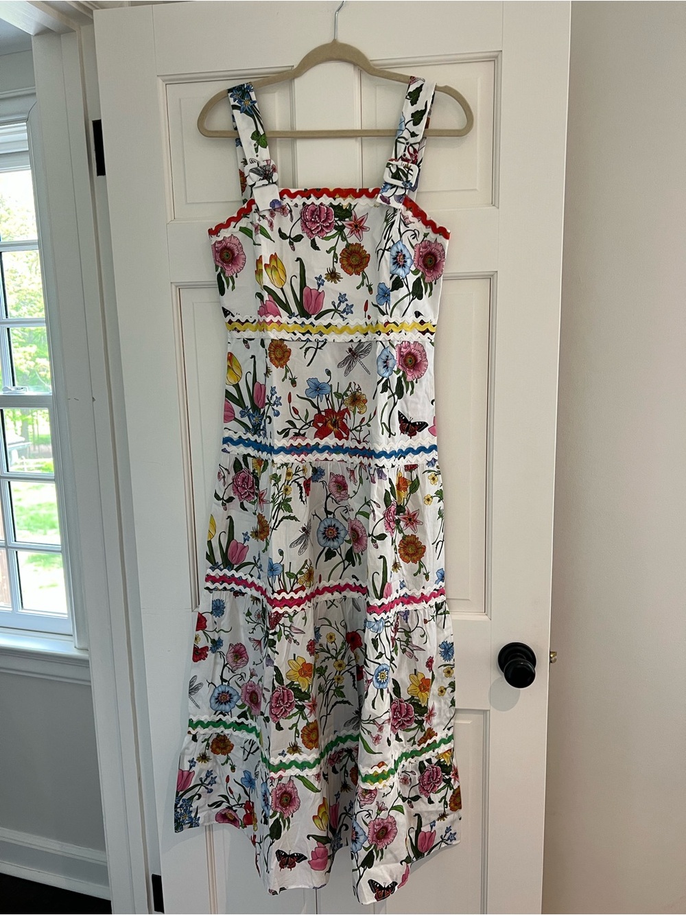 J. McLaughlin White Floral Tiered Sundress with Multicolor Trim